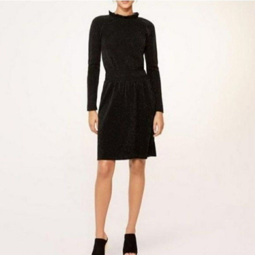 Tory Burch Isabelle Metallic Knit Long Sleeve Dress Black Medium